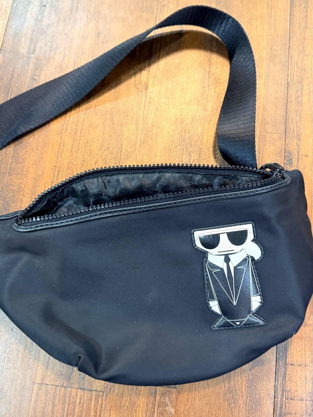 Karl Lagerfeld Black Women’s Belt Bag with Character Patch